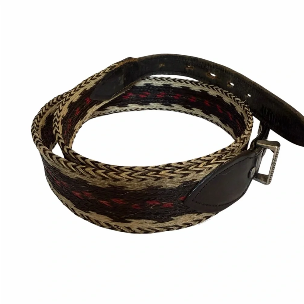 Western Distressed Leather Hitched Horsehair Stylish Black/Brown Men's Belt 36